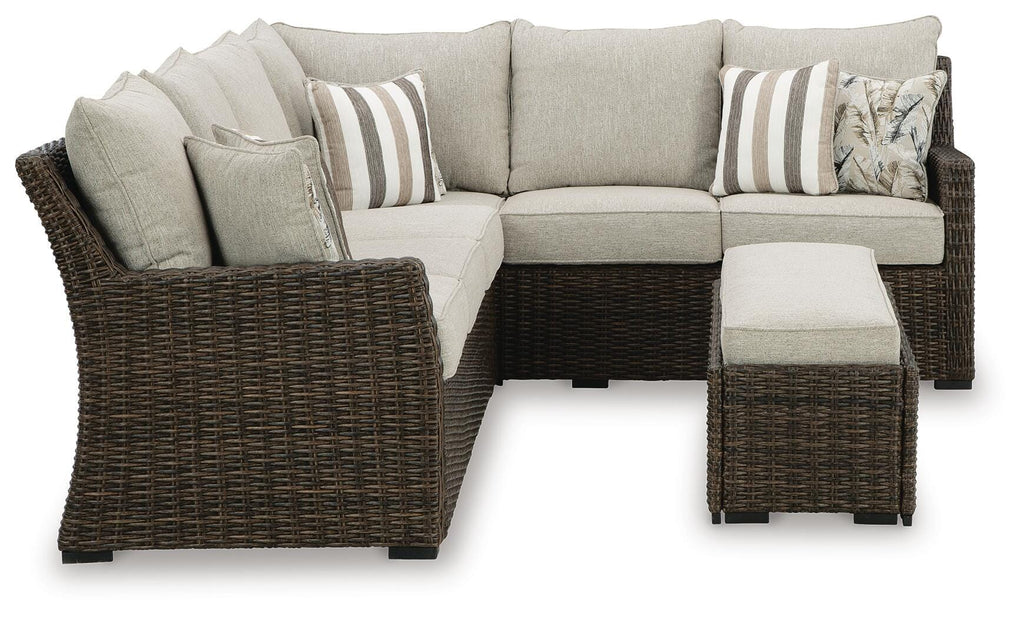 Brook Ranch Outdoor Sofa Sectional/Bench with Cushion (Set of 3) in Brown, side view