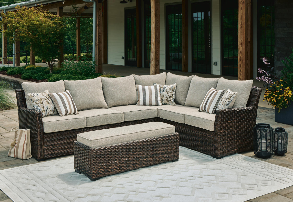 Brook Ranch Outdoor Sofa Sectional/Bench with Cushion (Set of 3) in Brown, alternate view 3