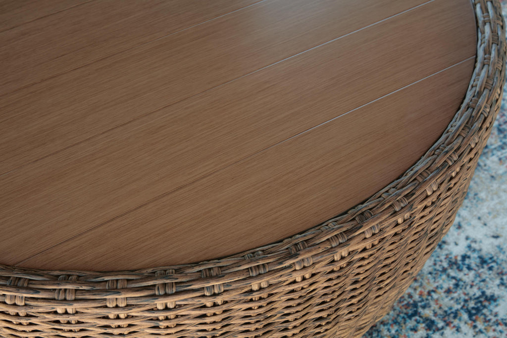 Double Point Outdoor Coffee Table in Beige, detail view