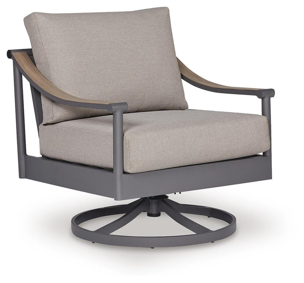 Ocean Beach Outdoor Swivel Lounge with Cushion in Gray, angle view