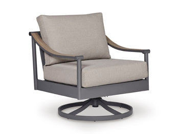 Ocean Beach Outdoor Swivel Lounge with Cushion in Gray, angle view