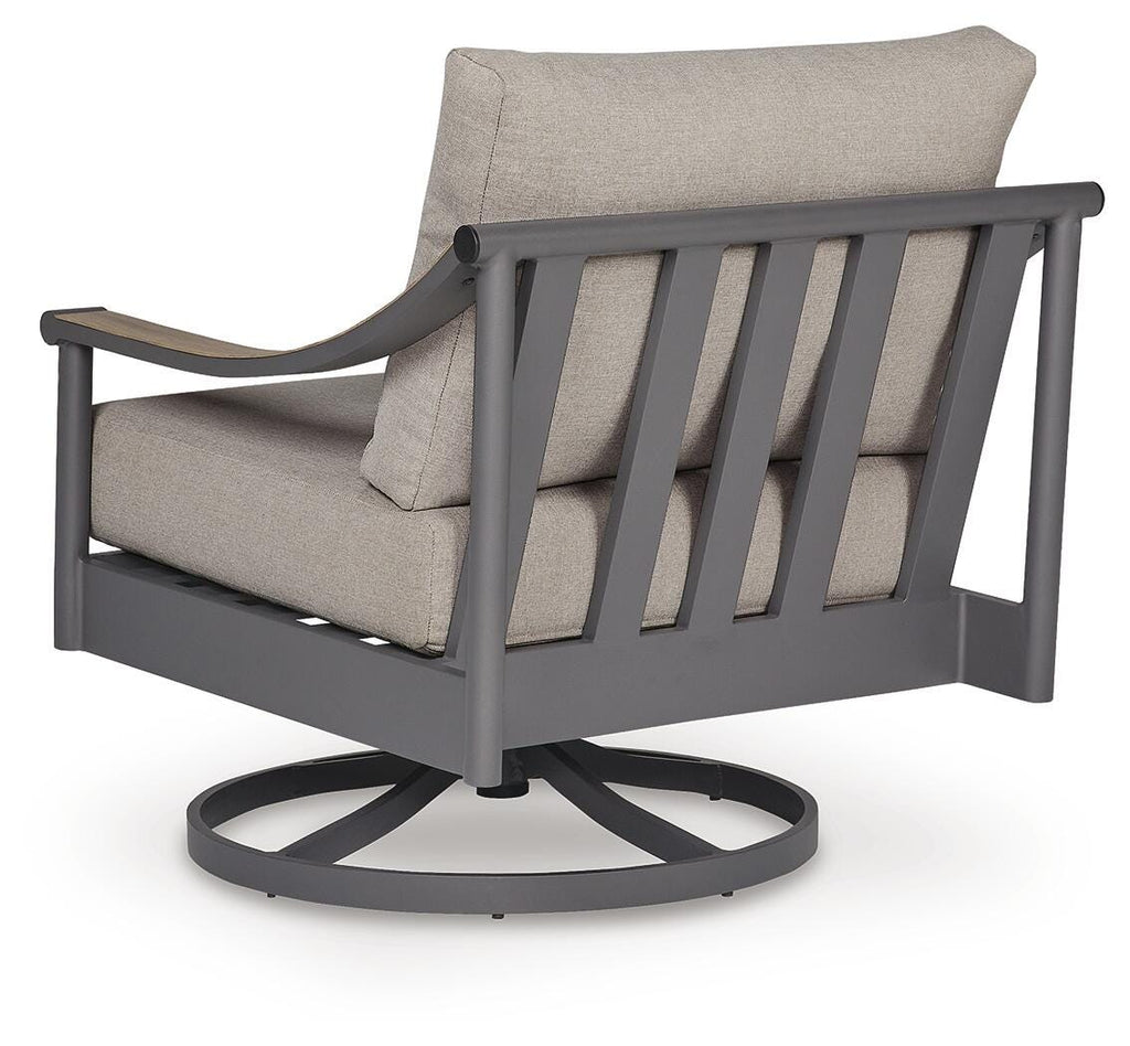 Ocean Beach Outdoor Swivel Lounge with Cushion in Gray, back view