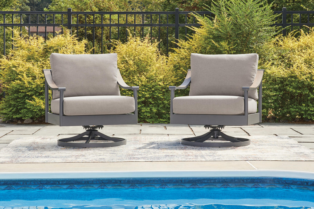 Ocean Beach Outdoor Swivel Lounge with Cushion in Gray, lifestyle view