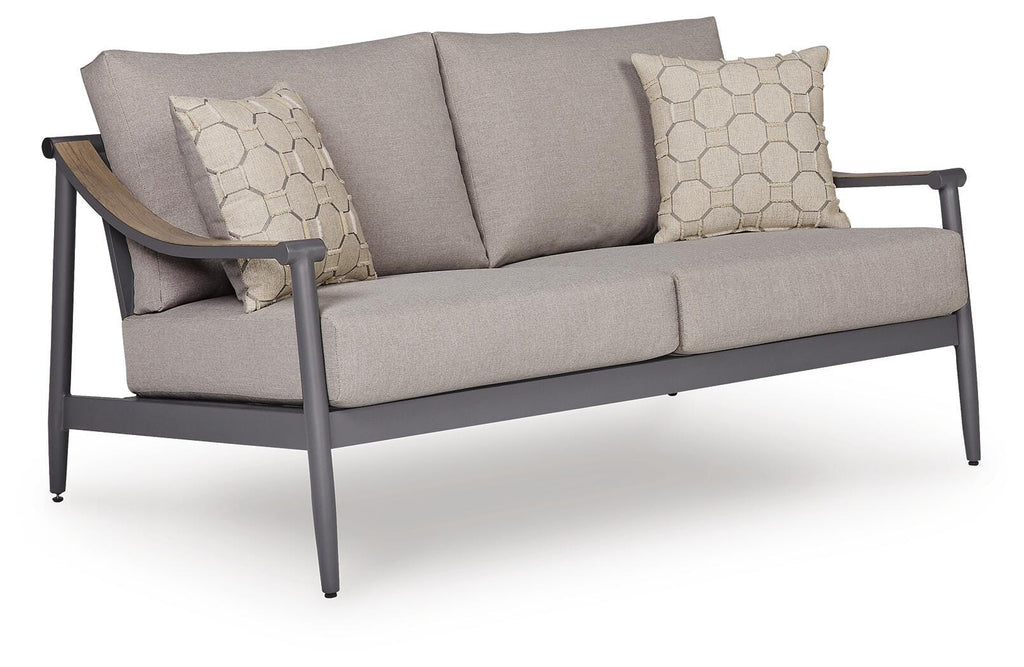 Ocean Beach Outdoor Loveseat with Cushion in Gray, angle view