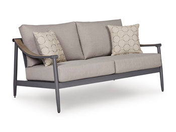 Ocean Beach Outdoor Loveseat with Cushion in Gray, angle view