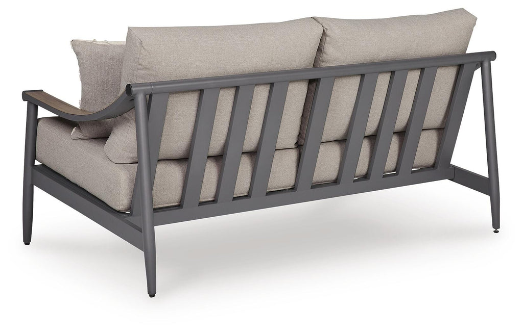 Ocean Beach Outdoor Loveseat with Cushion in Gray, back view
