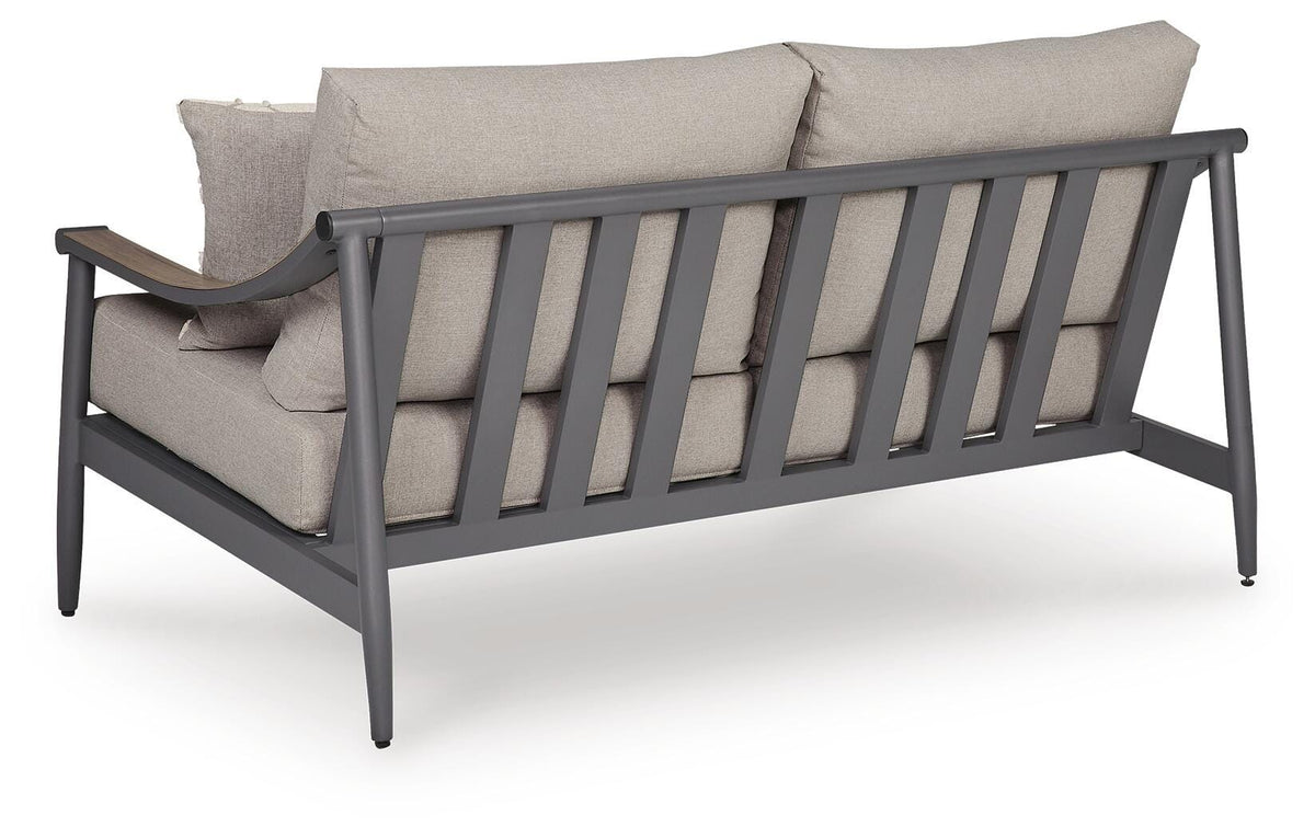 Ocean Beach Outdoor Loveseat with Cushion in Gray, back view