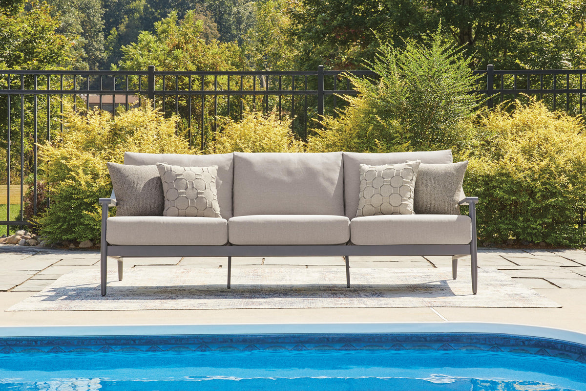 Ocean Beach Outdoor Sofa with Cushion in Gray, lifestyle view