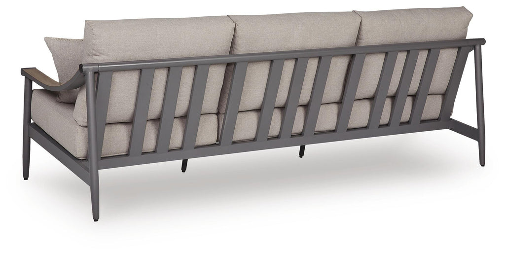 Ocean Beach Outdoor Sofa with Cushion in Gray, back view