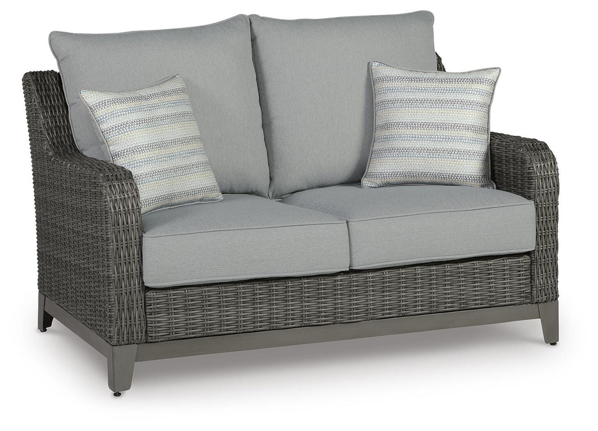 Elite Park Outdoor Loveseat with Cushion in Gray, angle view