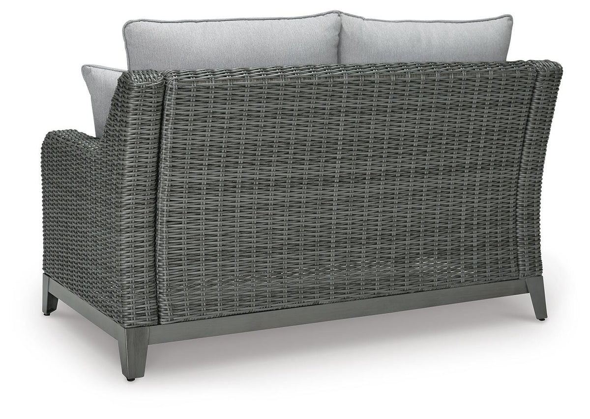 Elite Park Outdoor Loveseat with Cushion in Gray, back view