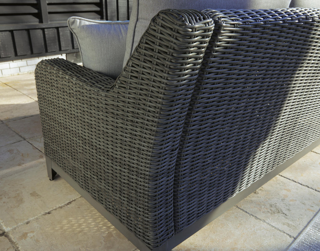 Elite Park Outdoor Loveseat with Cushion in Gray, detail view
