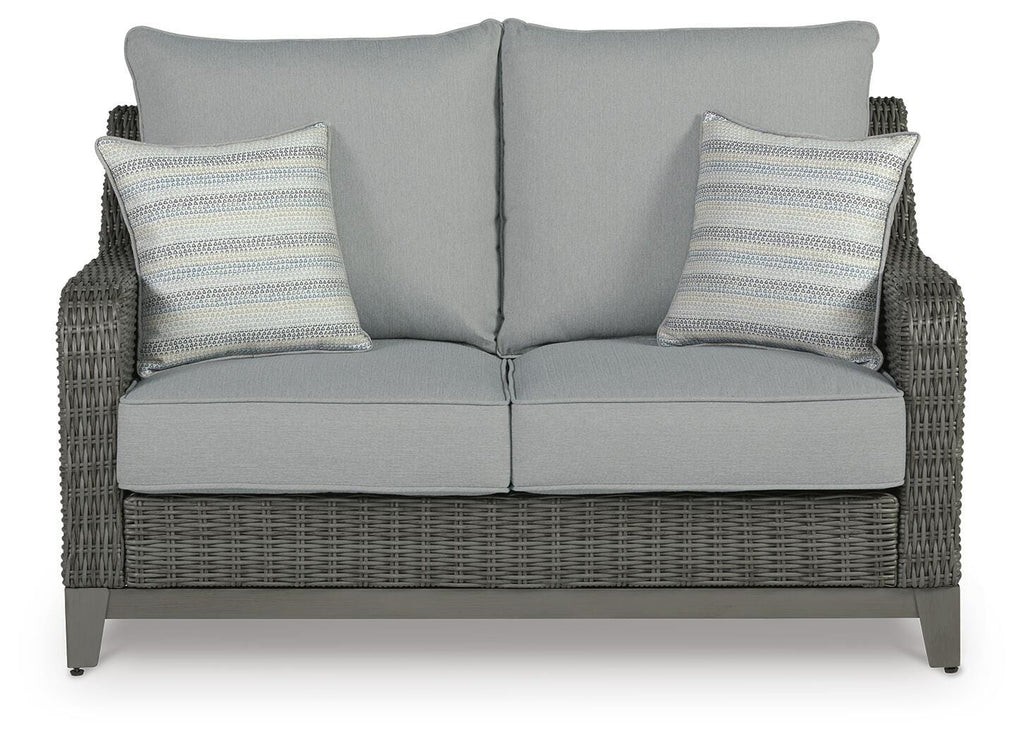Elite Park Outdoor Loveseat with Cushion in Gray, front view