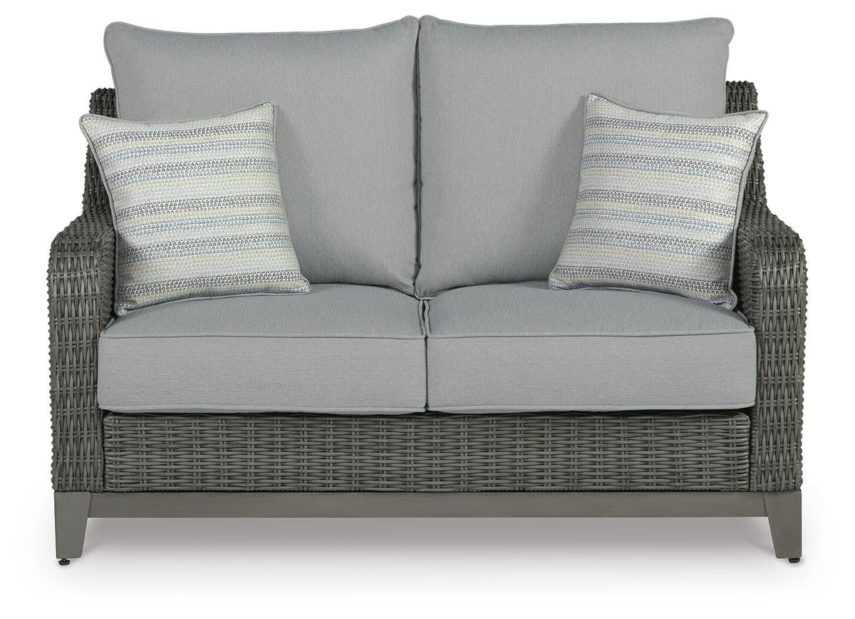 Elite Park Outdoor Loveseat with Cushion in Gray, front view