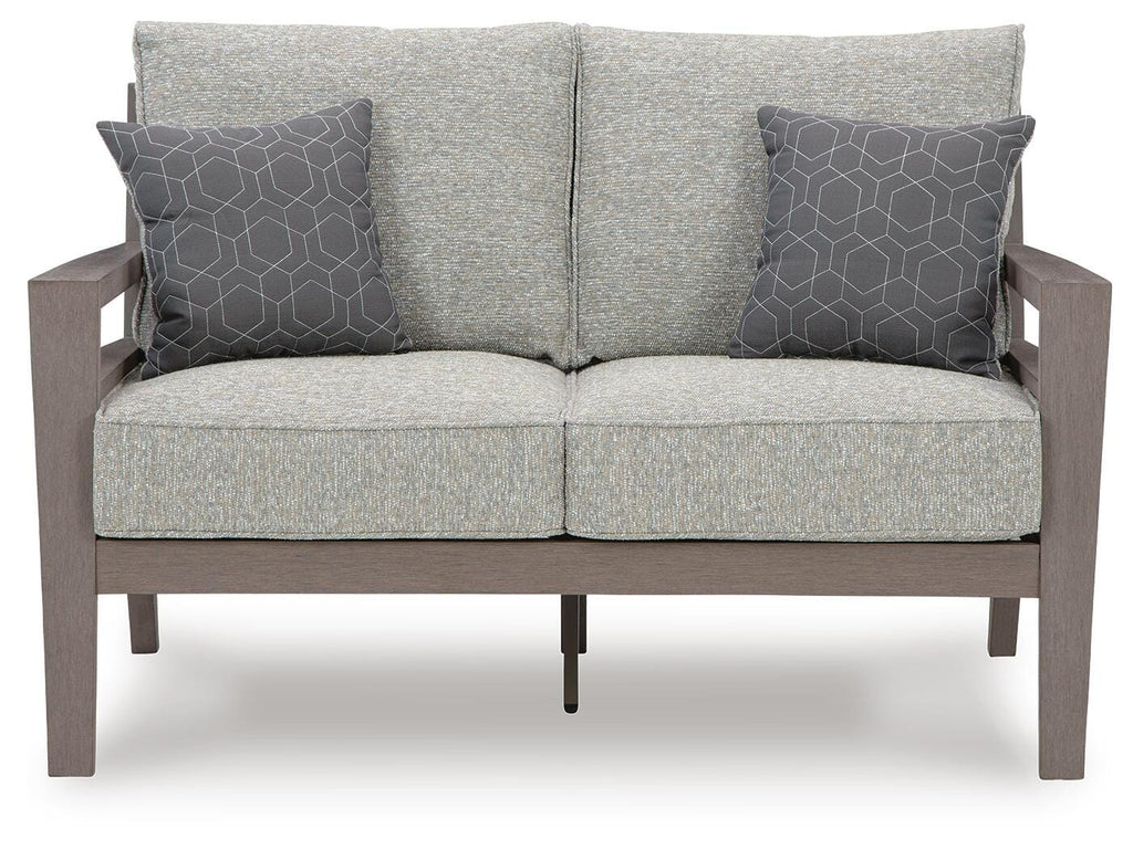 Hillside Barn Outdoor Loveseat with Cushion in Gray/Brown, front view
