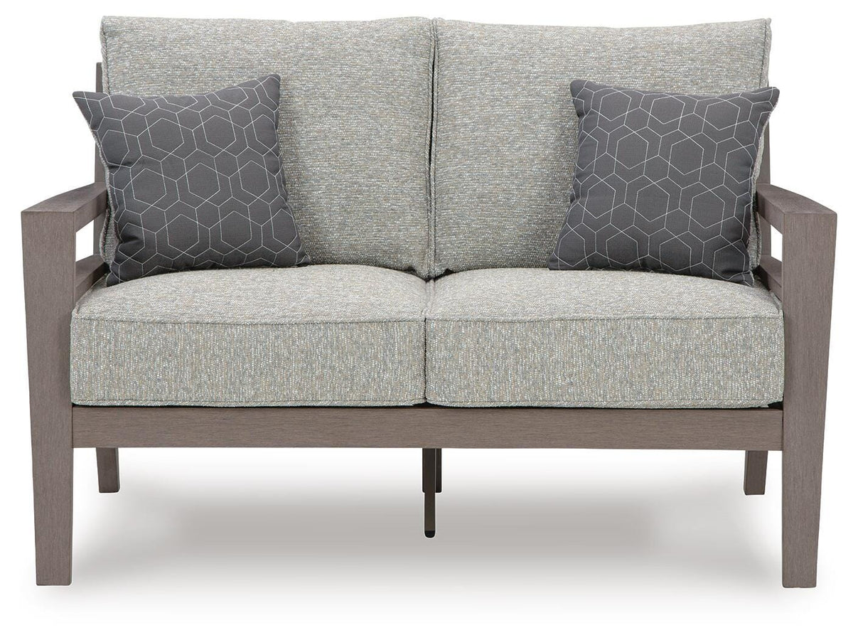 Hillside Barn Outdoor Loveseat with Cushion in Gray/Brown, front view