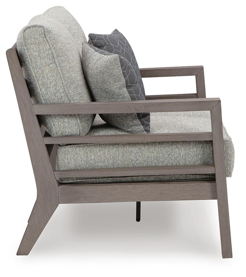 Hillside Barn Outdoor Loveseat with Cushion in Gray/Brown, side view