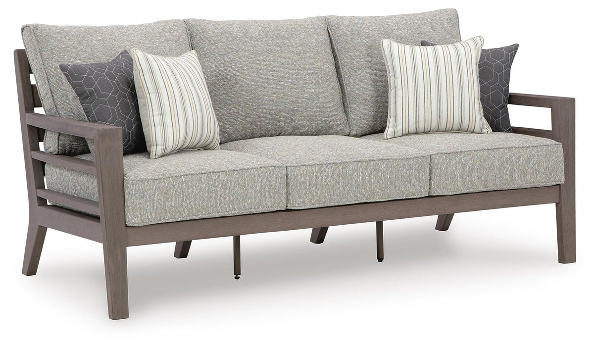 Hillside Barn Outdoor Sofa with Cushion in Gray/Brown, angle view