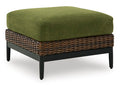 Horizon Hall Outdoor Ottoman with Cushion in Brown/Green, angle view