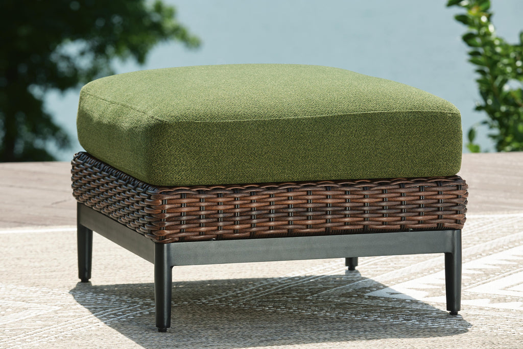 Horizon Hall Outdoor Ottoman with Cushion in Brown/Green, alternate view 3