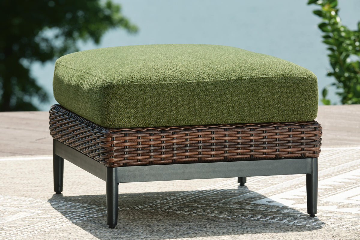 Horizon Hall Outdoor Ottoman with Cushion in Brown/Green, alternate view 3