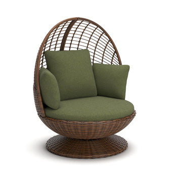 Horizon Hall Outdoor Swivel Egg Chair with Cushion in Brown/Green, angle view