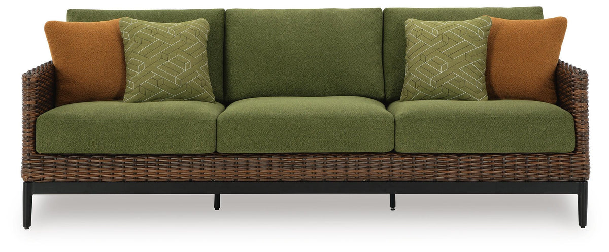 Horizon Hall Outdoor Sofa with Cushion in Brown/Green, front view