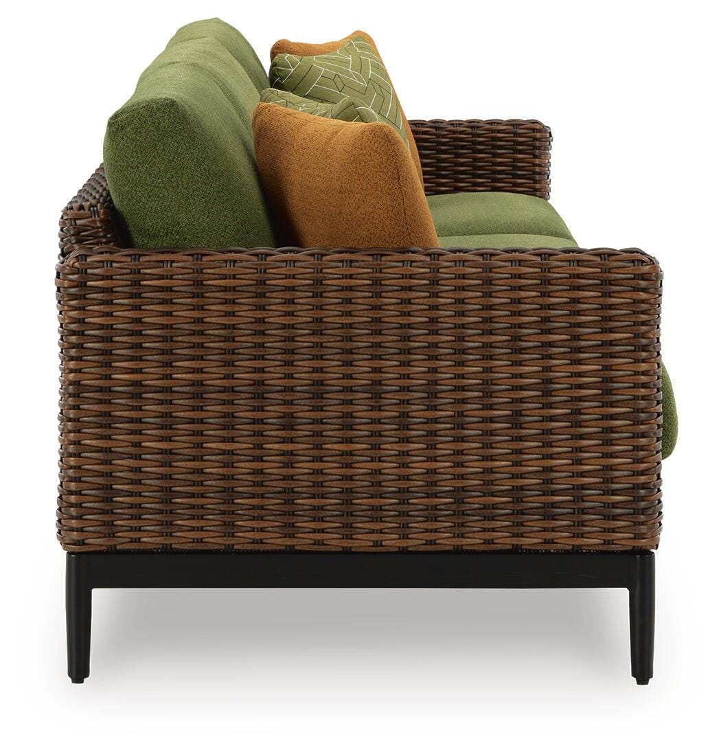 Horizon Hall Outdoor Sofa with Cushion in Brown/Green, side view