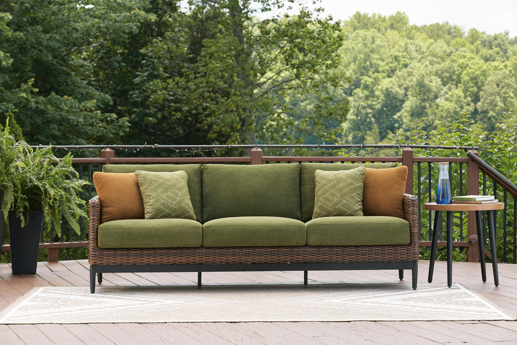 Horizon Hall Outdoor Sofa with Cushion in Brown/Green, alternate view 3