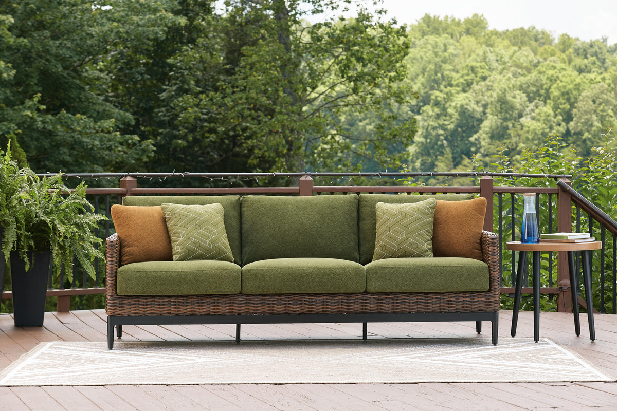 Horizon Hall Outdoor Sofa with Cushion in Brown/Green, alternate view 3