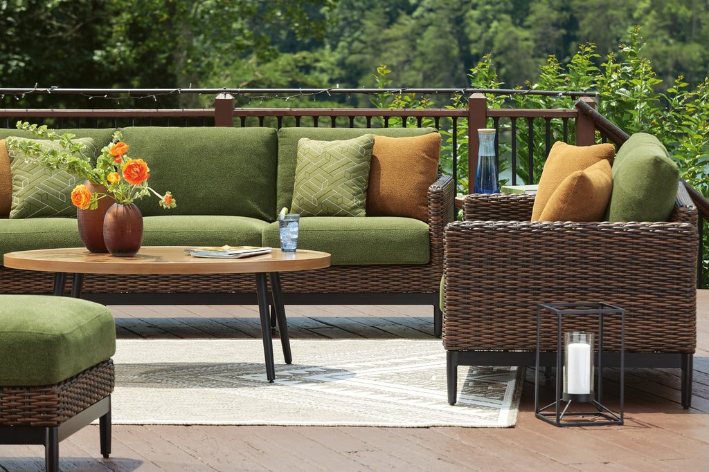 Horizon Hall Outdoor Swivel Egg Chair with Cushion in Brown/Green, alternate view