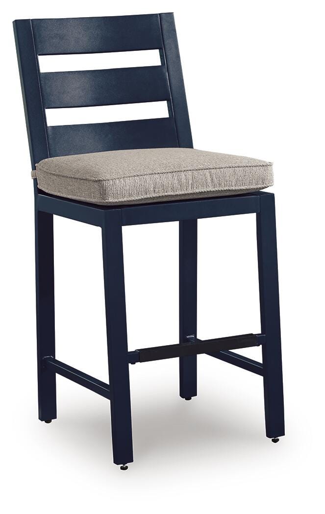 East Beach Outdoor Counter Height Bar Stool (Set of 2) in Navy Blue, angle view