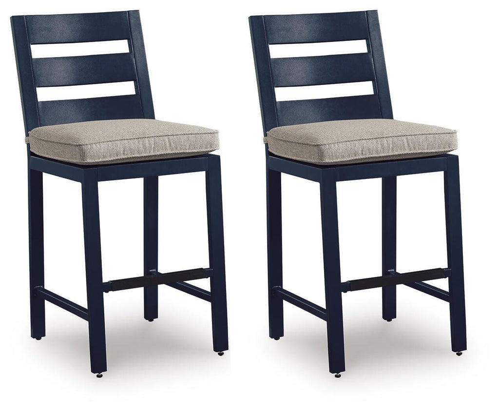 East Beach Outdoor Counter Height Bar Stool (Set of 2) in Navy Blue, angle view