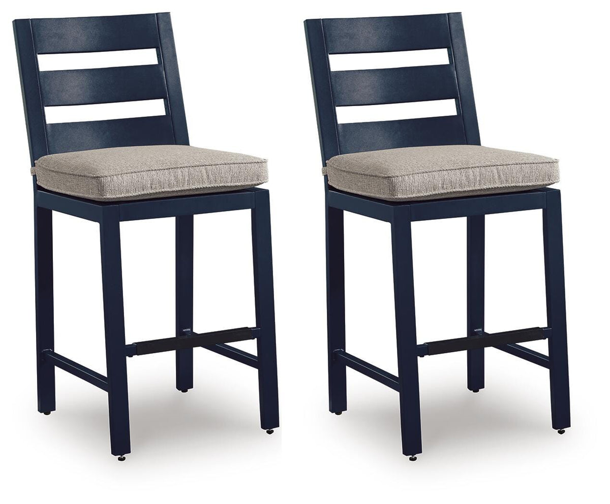 East Beach Outdoor Counter Height Bar Stool (Set of 2) in Navy Blue, angle view