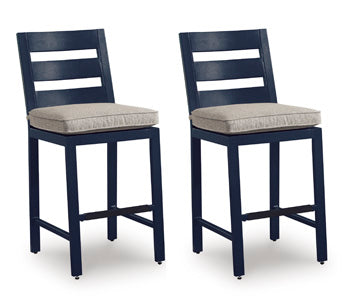 East Beach Outdoor Counter Height Bar Stool (Set of 2) in Navy Blue, angle view