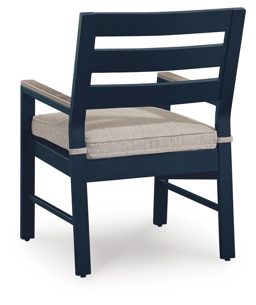 East Beach Outdoor Arm Chair with Cushion (Set of 2) in Navy Blue/Driftwood, back view