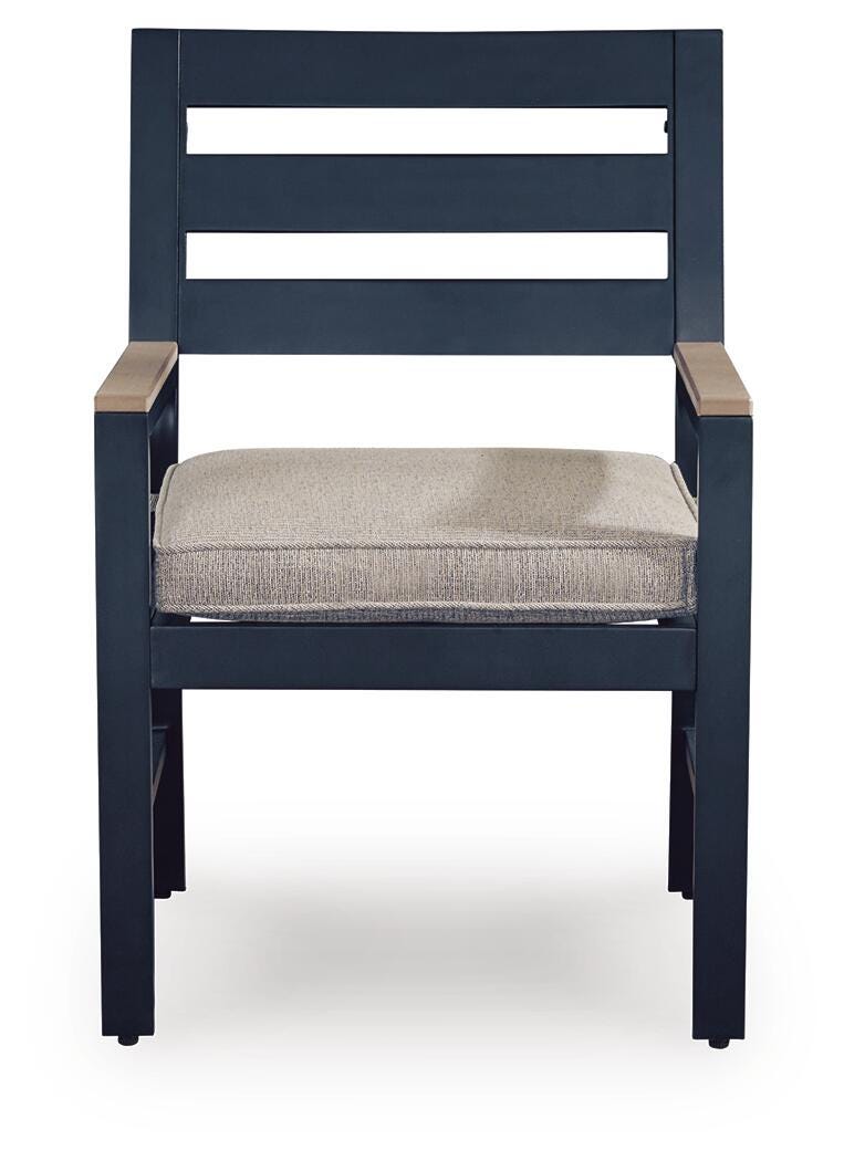 East Beach Outdoor Arm Chair with Cushion (Set of 2) in Navy Blue/Driftwood, front view