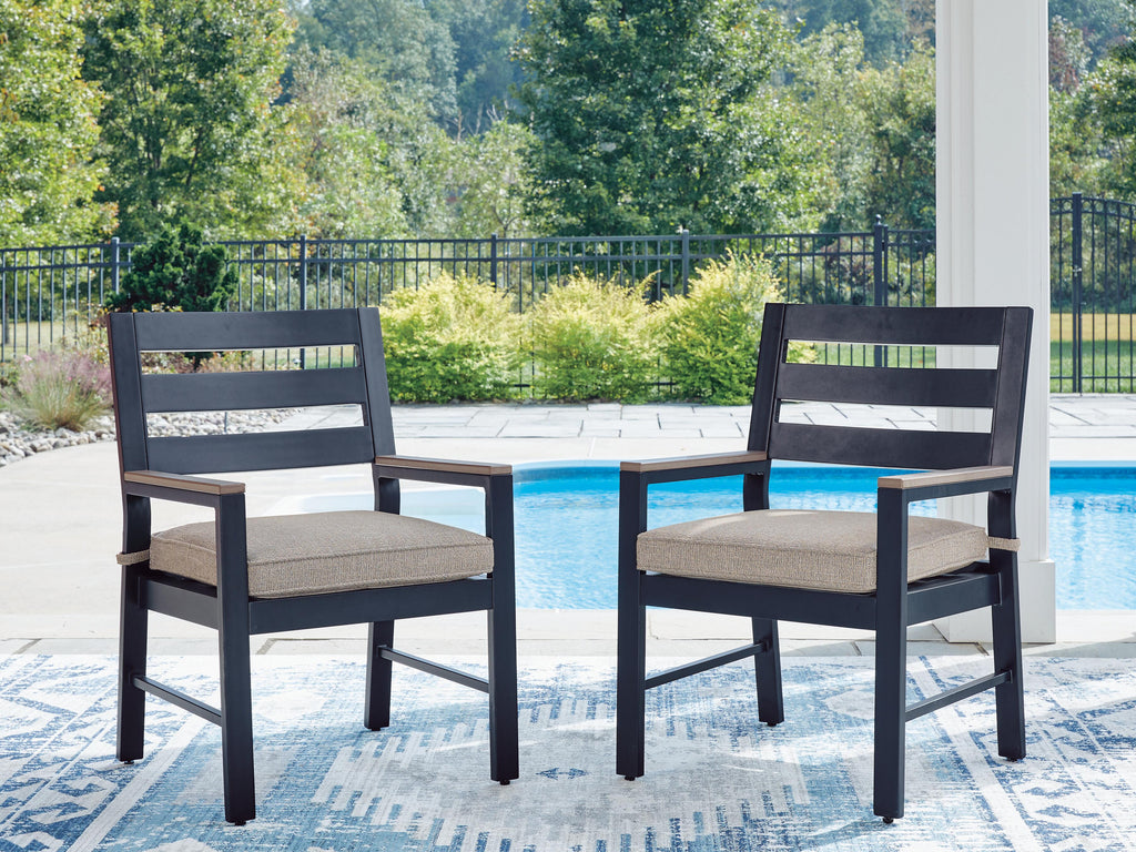 East Beach Outdoor Arm Chair with Cushion (Set of 2) in Navy Blue/Driftwood, lifestyle view