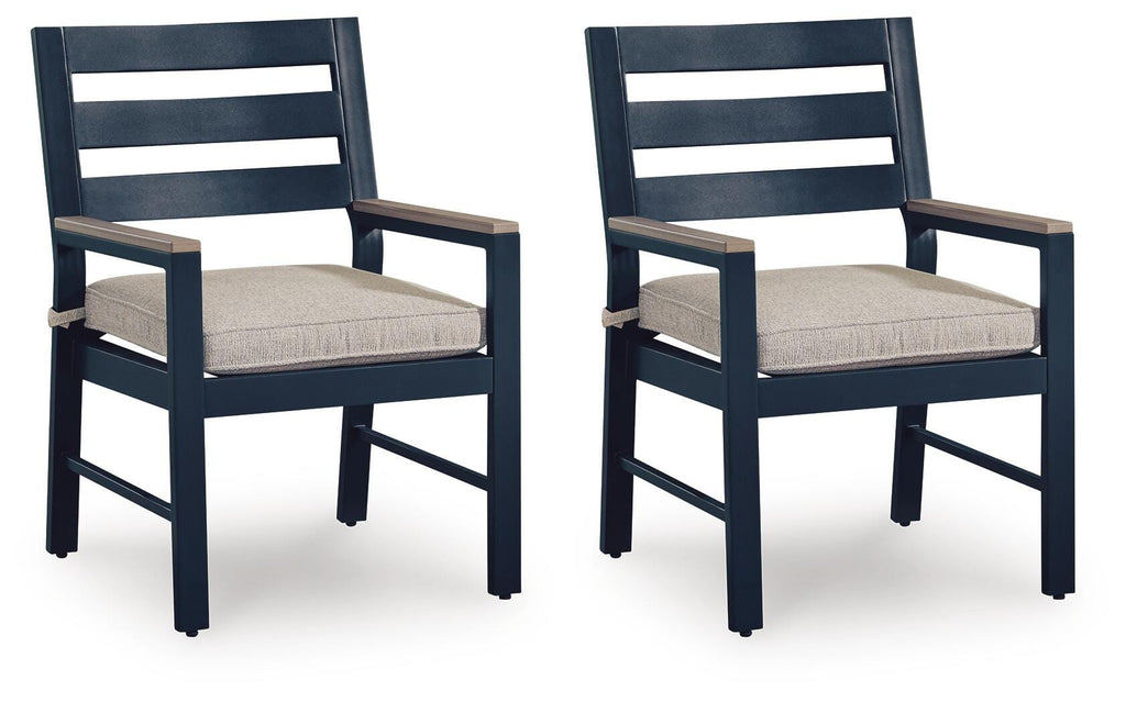 East Beach Outdoor Arm Chair with Cushion (Set of 2) in Navy Blue/Driftwood, angle view