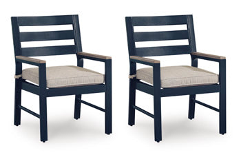 East Beach Outdoor Arm Chair with Cushion (Set of 2) in Navy Blue/Driftwood, angle view