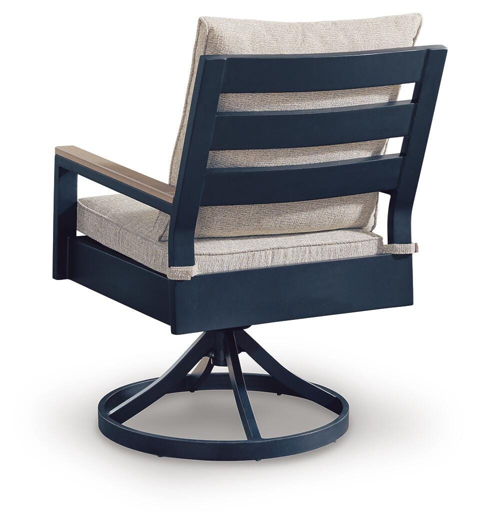 East Beach Outdoor Swivel Chair with Cushion (Set of 2) in Navy Blue/Driftwood, back view