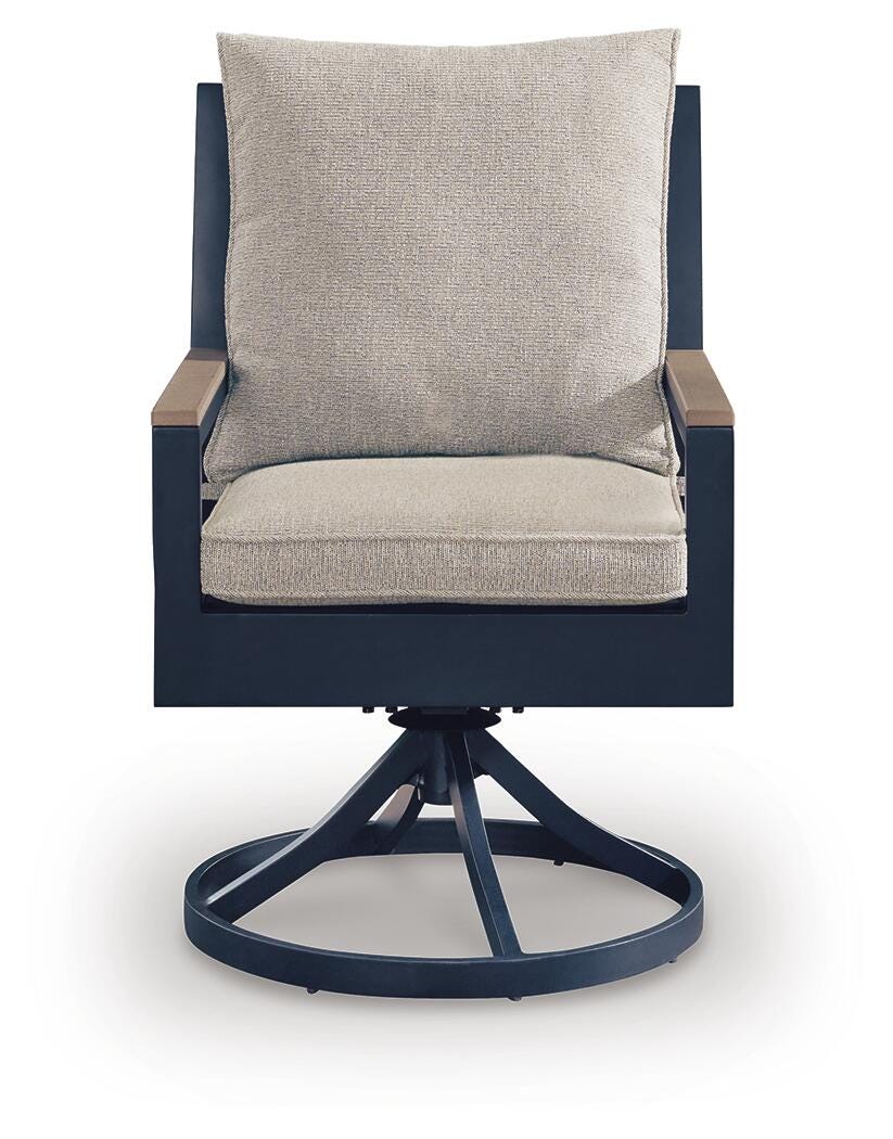 East Beach Outdoor Swivel Chair with Cushion (Set of 2) in Navy Blue/Driftwood, front view