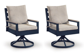 East Beach Outdoor Swivel Chair with Cushion (Set of 2) in Navy Blue/Driftwood, angle view