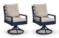 East Beach Outdoor Swivel Chair with Cushion (Set of 2) in Navy Blue/Driftwood, angle view