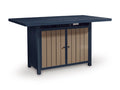East Beach Outdoor Bar Table with Fire Pit in Navy Blue/Driftwood, closed view
