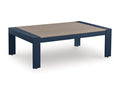 East Beach Outdoor Coffee Table in Navy Blue/Driftwood, angle view