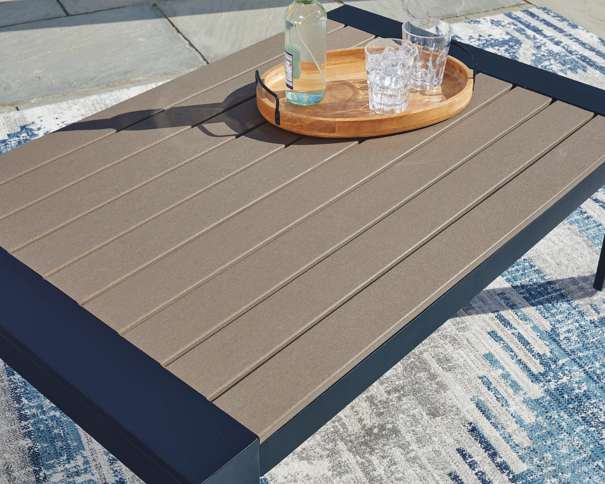 East Beach Outdoor Coffee Table in Navy Blue/Driftwood, top view