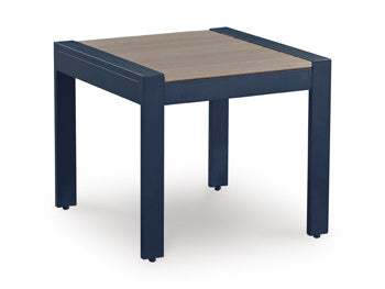 East Beach Outdoor End Table in Navy Blue/Driftwood, angle view