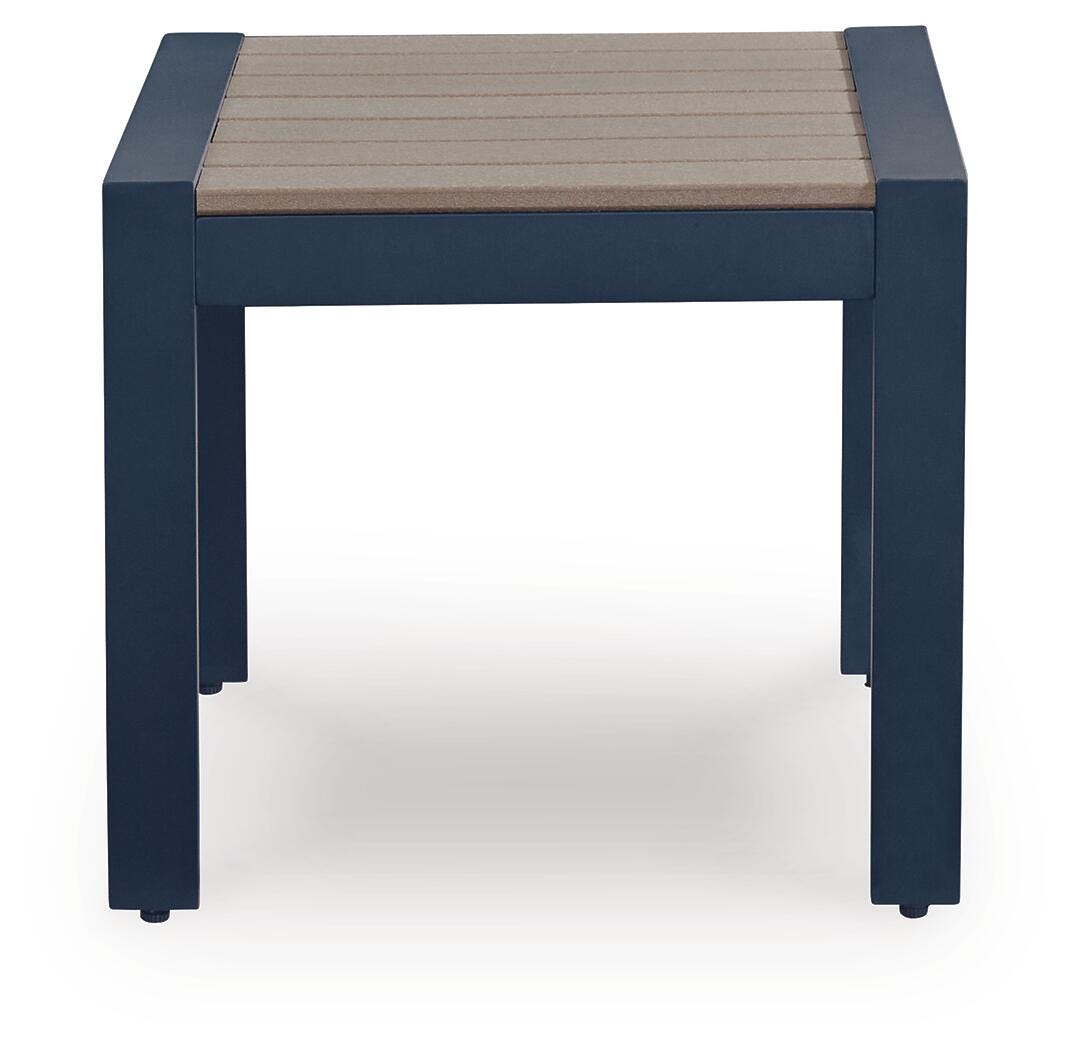 East Beach Outdoor End Table in Navy Blue/Driftwood, front view