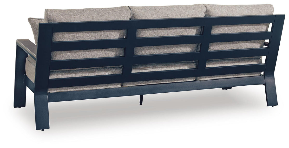 East Beach Outdoor Sofa with Cushion in Navy Blue/Driftwood, back view